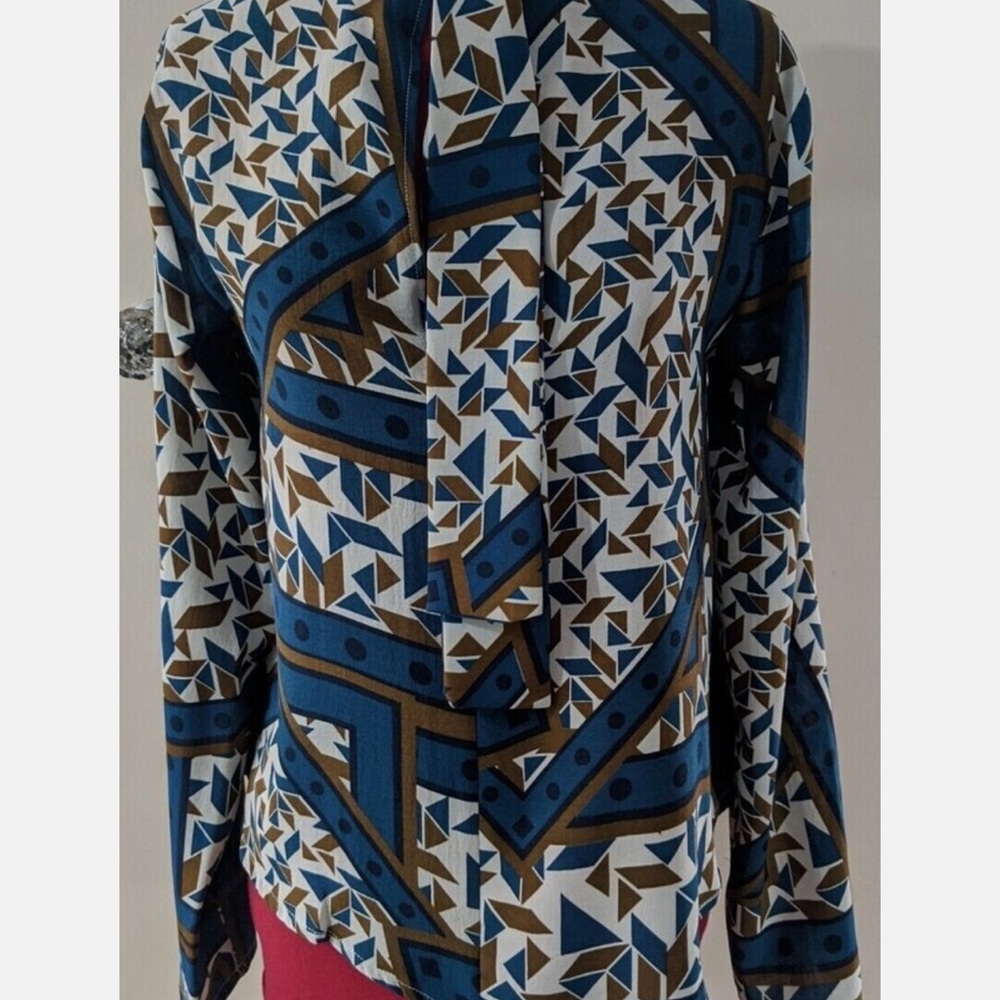 Zara Blue and Brown Geometric Blouse